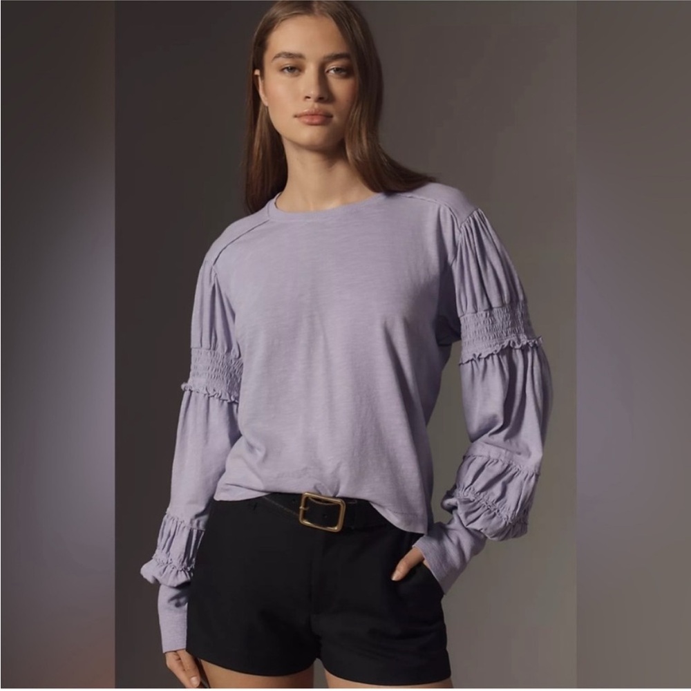 NWT Pilcro Crew-Neck Ruched & Smocked Sleeve Top - Picture 1 of 7